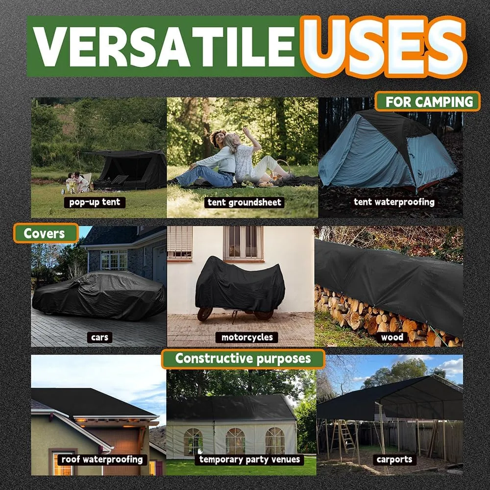 Small Black Tarps 4x4 Feet (2 Pack), UV Resistant, 8 Mil Multipurpose Medium Duty Waterproof Poly Tarp Cover with Metal Grommets and Reinforced Edges by RAINDEWAY