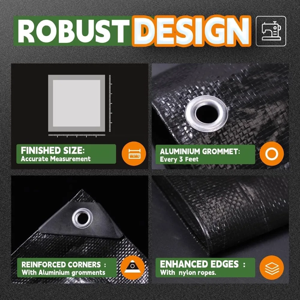 Small Black Tarps 4x4 Feet (2 Pack), UV Resistant, 8 Mil Multipurpose Medium Duty Waterproof Poly Tarp Cover with Metal Grommets and Reinforced Edges by RAINDEWAY