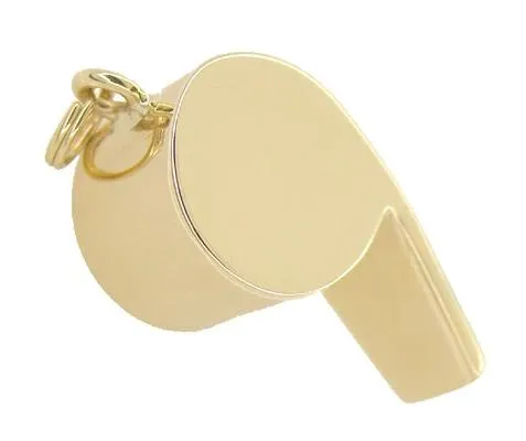 Small Working Whistle Charm Pendant in 14 Karat Yellow Gold