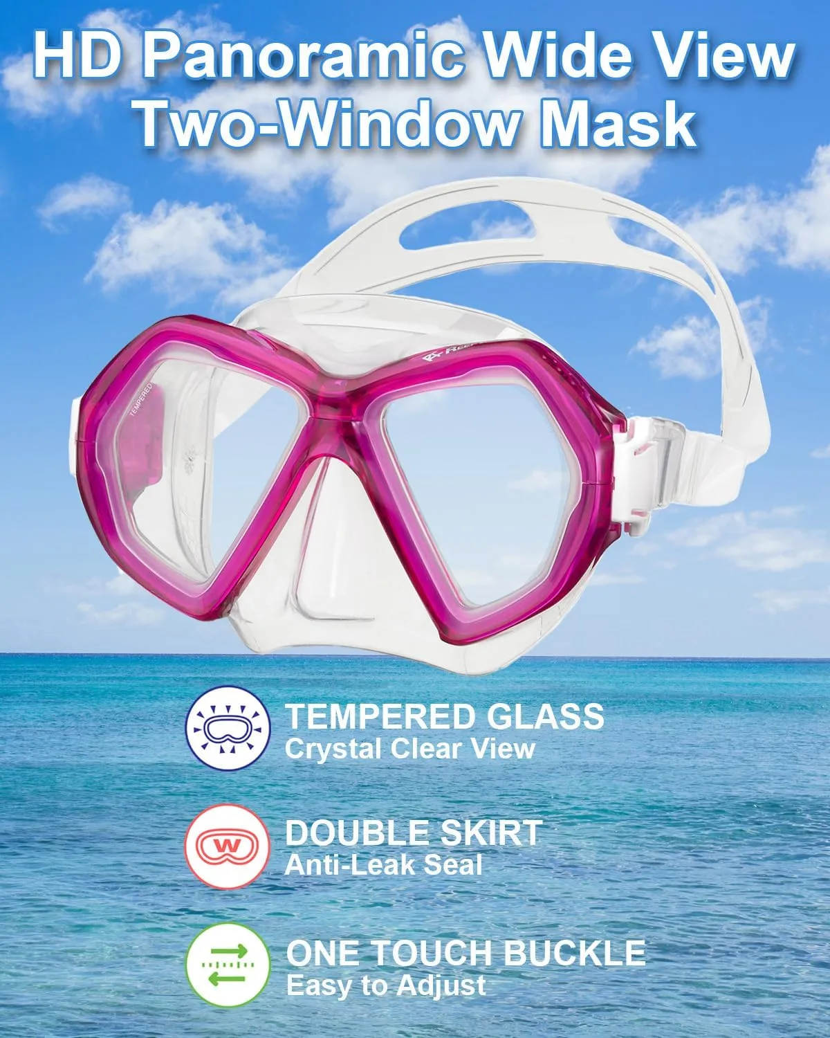 Snorkeling Gear for Adults Age 10 , 2 Window Adult Snorkel Mask & Snorkel Set, Semi-Dry Top, Panoramic Wide View Snorkel Mask, Swimming Diving Mask Diving Package w/Travel Bag RC0107