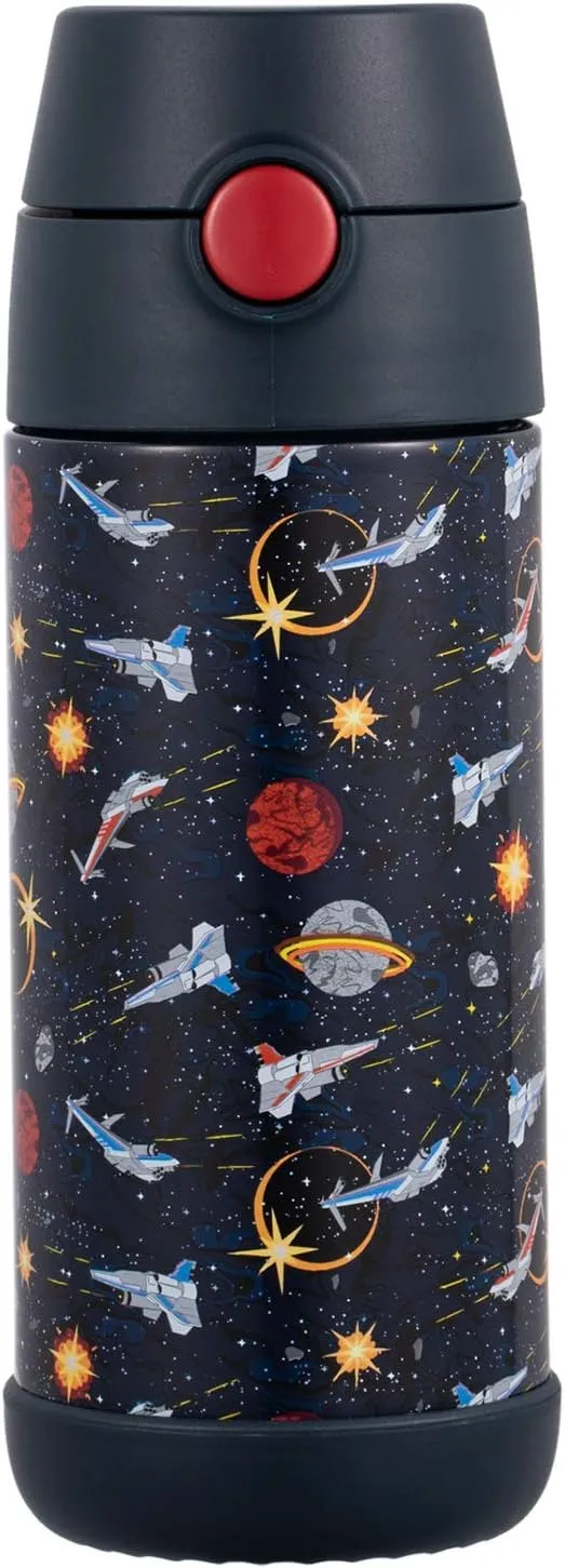 Snug Kids Water Bottle - insulated stainless steel thermos with straw (Girls/Boys) - Space Wars, 12oz