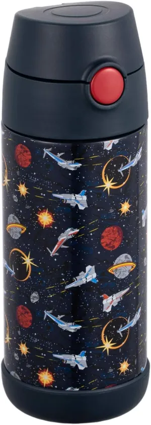Snug Kids Water Bottle - insulated stainless steel thermos with straw (Girls/Boys) - Space Wars, 12oz