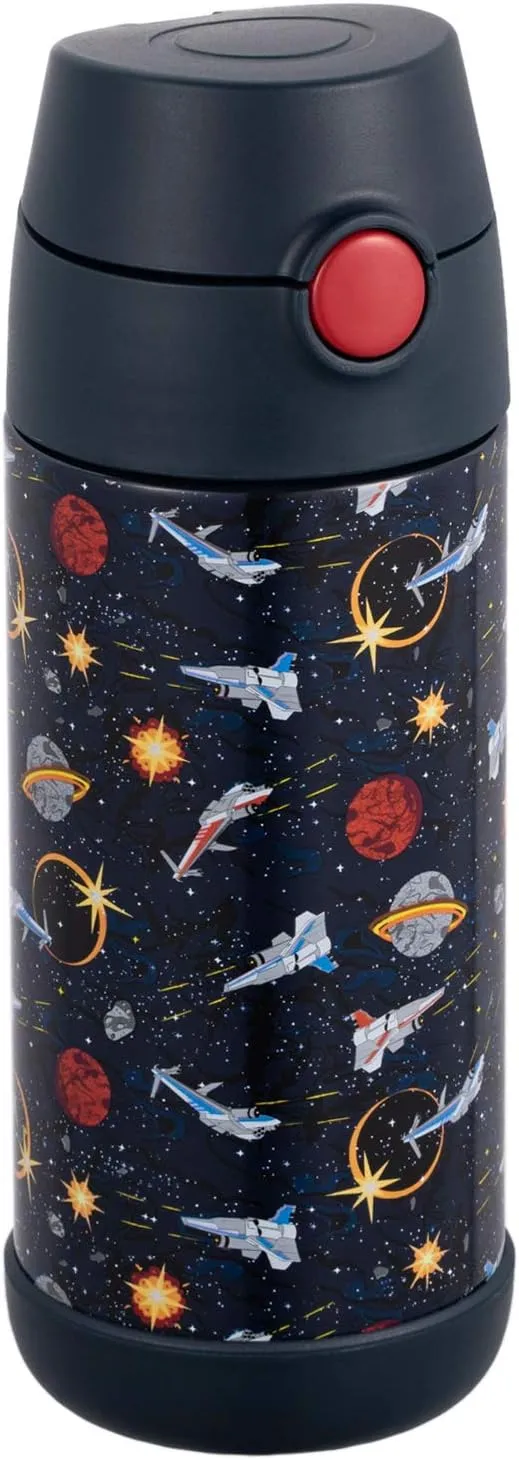 Snug Kids Water Bottle - insulated stainless steel thermos with straw (Girls/Boys) - Space Wars, 12oz