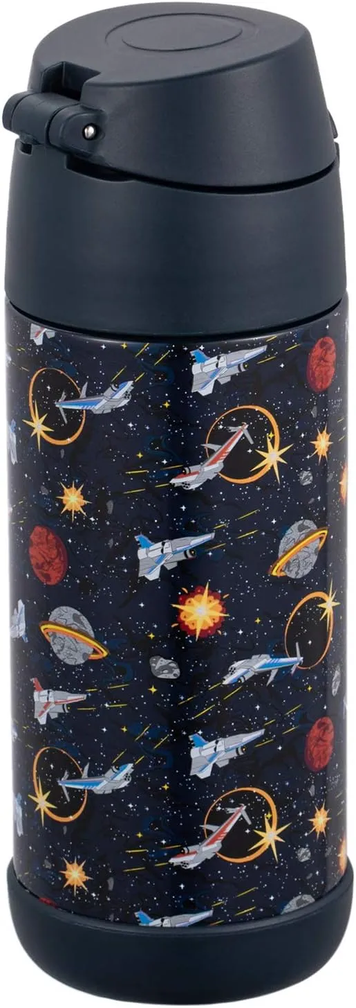 Snug Kids Water Bottle - insulated stainless steel thermos with straw (Girls/Boys) - Space Wars, 12oz
