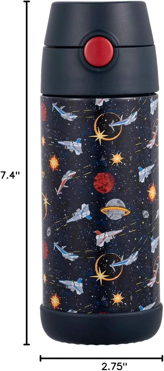Snug Kids Water Bottle - insulated stainless steel thermos with straw (Girls/Boys) - Space Wars, 12oz
