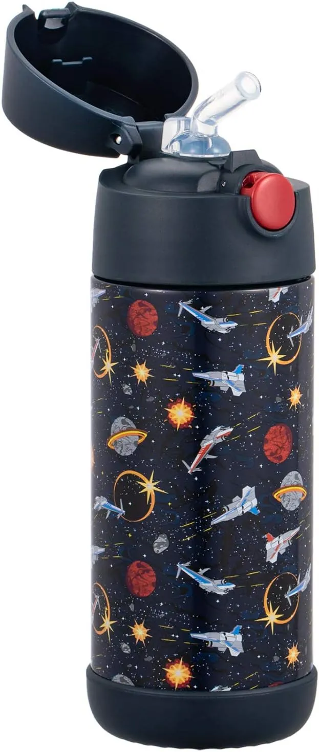 Snug Kids Water Bottle - insulated stainless steel thermos with straw (Girls/Boys) - Space Wars, 12oz