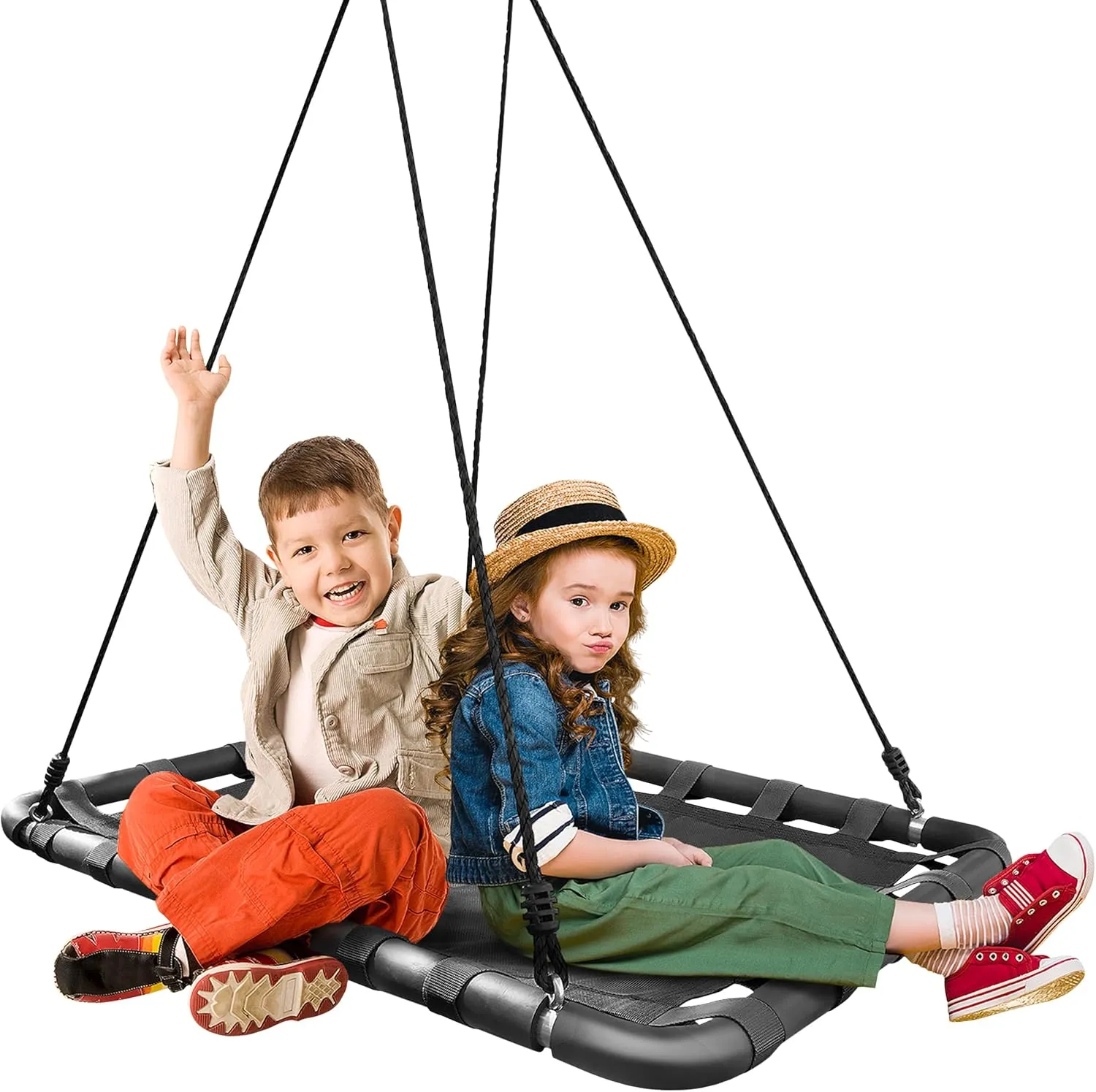 Sorbus Outdoor Platform Swing for Kids - Rectangular Mat Chair for Tree, Swing Set, Playground - Accessories Included (40 x 30, Rectangle Black)
