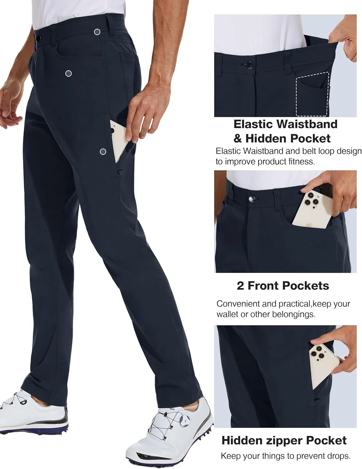 SPECIALMAGIC Mens Golf Pants Stretch Hiking Travel Waterproof Casual Lightweight Slim Fit Quick Dry Tarpred with Pockets
