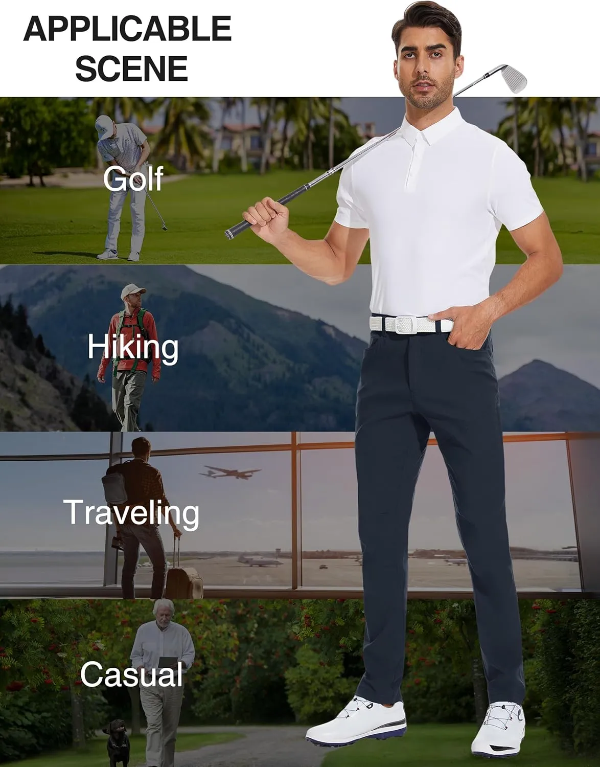 SPECIALMAGIC Mens Golf Pants Stretch Hiking Travel Waterproof Casual Lightweight Slim Fit Quick Dry Tarpred with Pockets