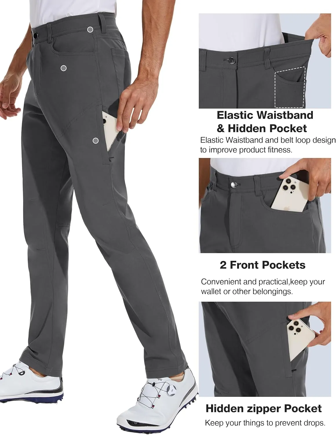 SPECIALMAGIC Mens Golf Pants Stretch Hiking Travel Waterproof Casual Lightweight Slim Fit Quick Dry Tarpred with Pockets