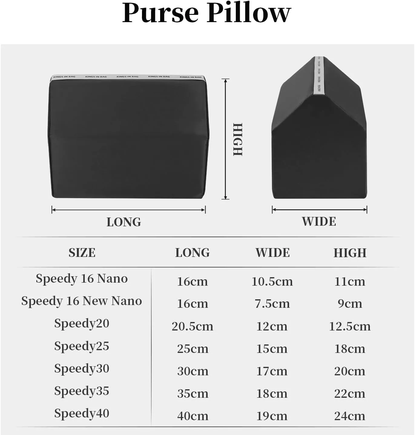 Speedy 30 Bag Pillow, Purse Shaper Insert Compatible with LV Speedy Bag, Handbag Filler with Soft Silk Surface and Memory Foam Inner Without Overfull, Moisture-Proof (Black, Speedy30)