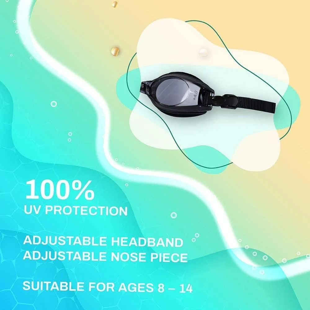 SPORTS WORLD VISION Junior Short Sight Swimming Goggles Kids Children Black UV Tint