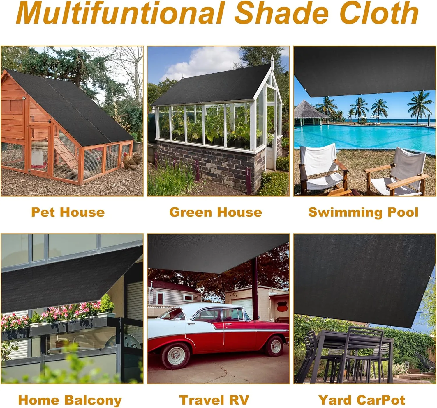 SPORTYOUTH 70% Shade Cloth for Patio, 6x50 ft Mesh Tarp with Grommets, UV Resistant Black Sunblock Sun Shade Netting Cover for Garden, Greenhouse, Chicken Coop, Pergola, RV, Canopy, Barn Kennel