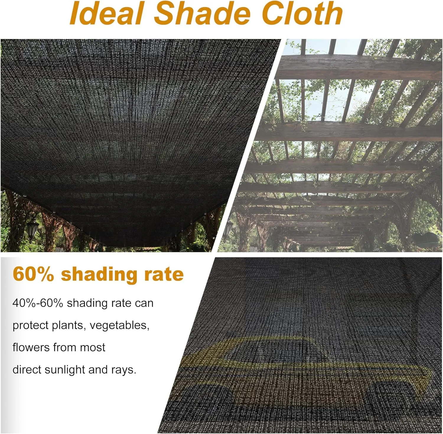 SPORTYOUTH 70% Shade Cloth for Patio, 6x50 ft Mesh Tarp with Grommets, UV Resistant Black Sunblock Sun Shade Netting Cover for Garden, Greenhouse, Chicken Coop, Pergola, RV, Canopy, Barn Kennel