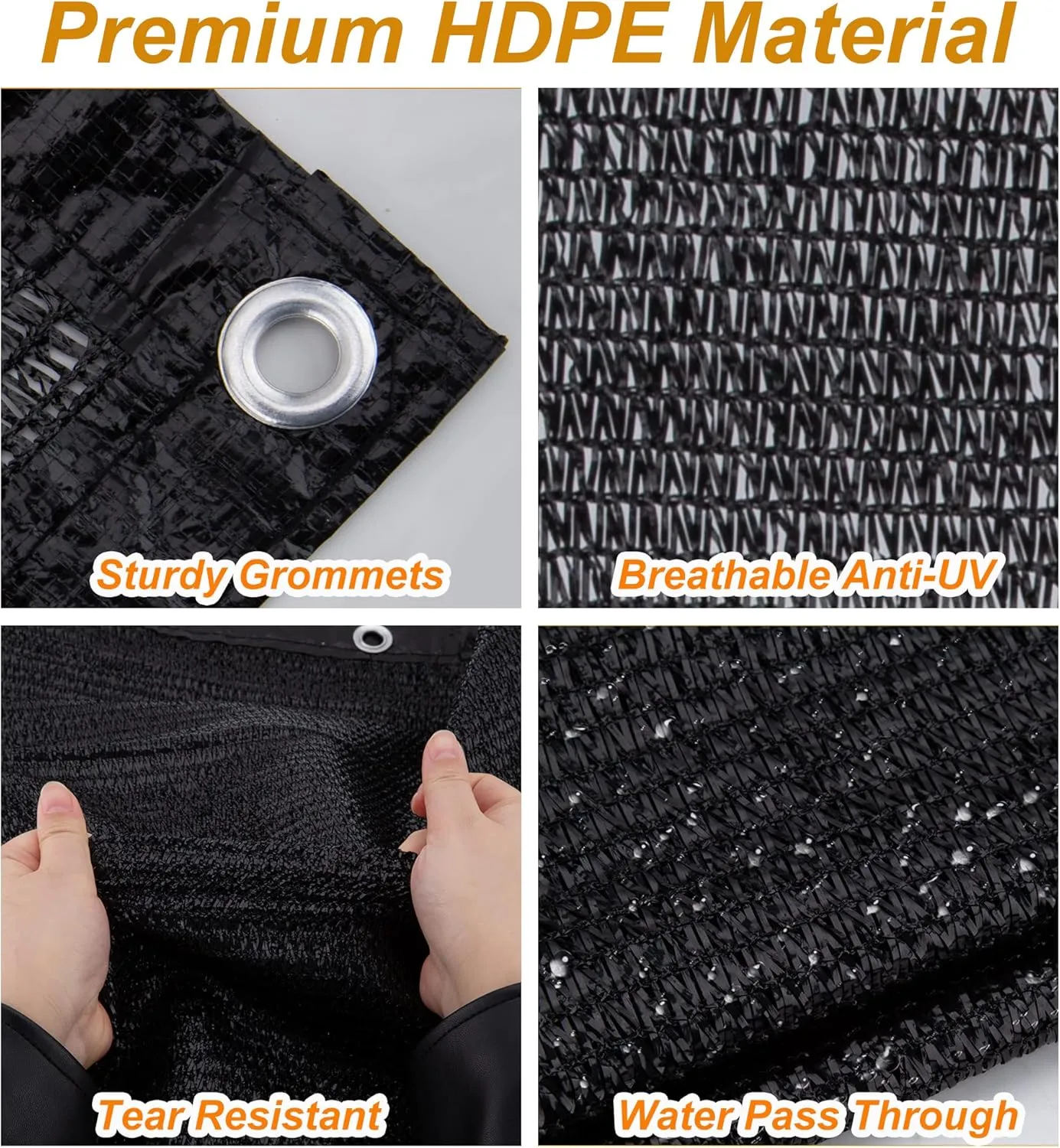 SPORTYOUTH 70% Shade Cloth for Patio, 6x50 ft Mesh Tarp with Grommets, UV Resistant Black Sunblock Sun Shade Netting Cover for Garden, Greenhouse, Chicken Coop, Pergola, RV, Canopy, Barn Kennel
