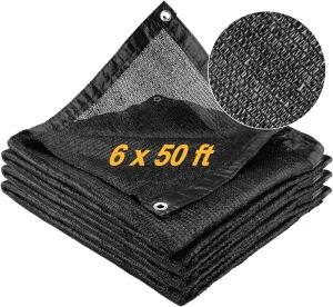 SPORTYOUTH 70% Shade Cloth for Patio, 6x50 ft Mesh Tarp with Grommets, UV Resistant Black Sunblock Sun Shade Netting Cover for Garden, Greenhouse, Chicken Coop, Pergola, RV, Canopy, Barn Kennel