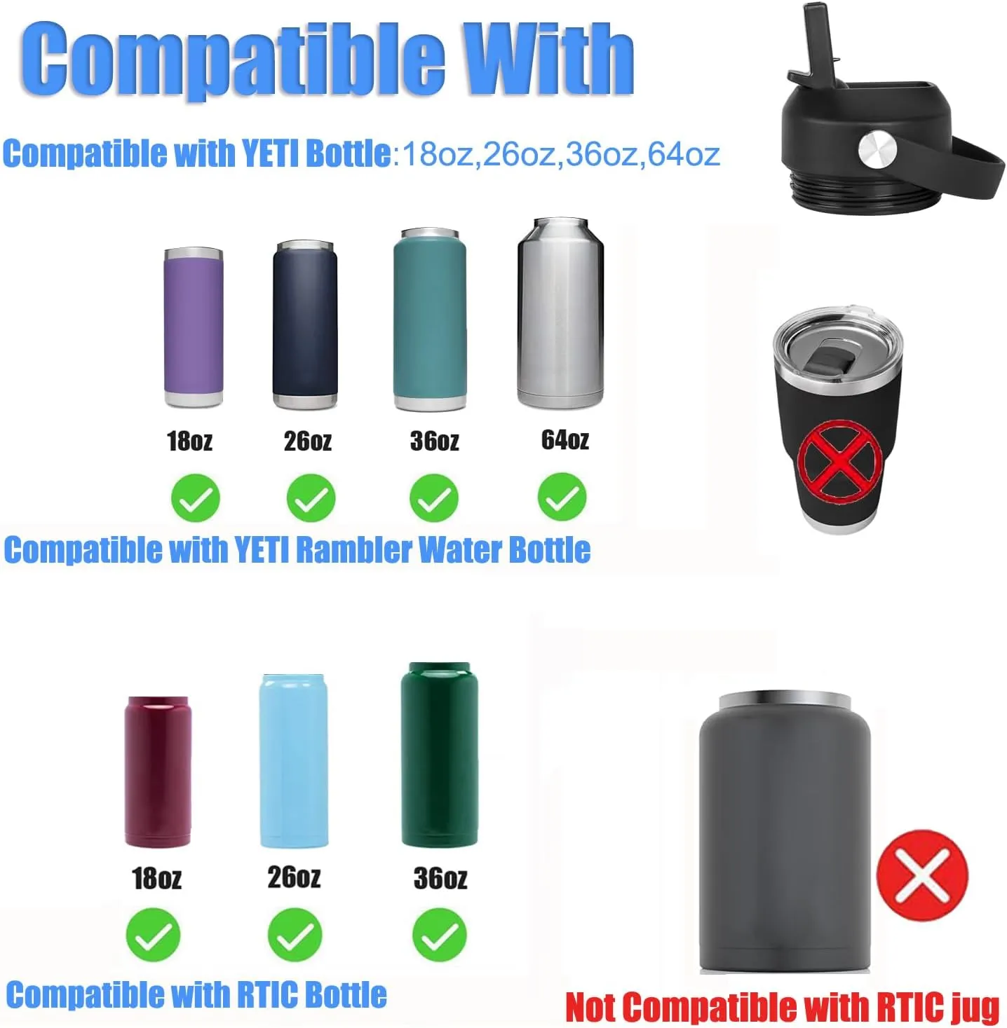 Spout lid for Yeti Rambler 18 26 36 64 oz, Lid with Straws and Flexible Handle, Replacement Cap for Yeti 18oz 26oz 36oz 64oz Rambler Water Bottle Straw Cap