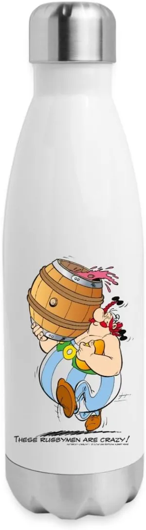 Spreadshirt Asterix & Obelix Rugbymen Licensed 17 oz Insulated Stainless Steel Water Bottle, One Size, white