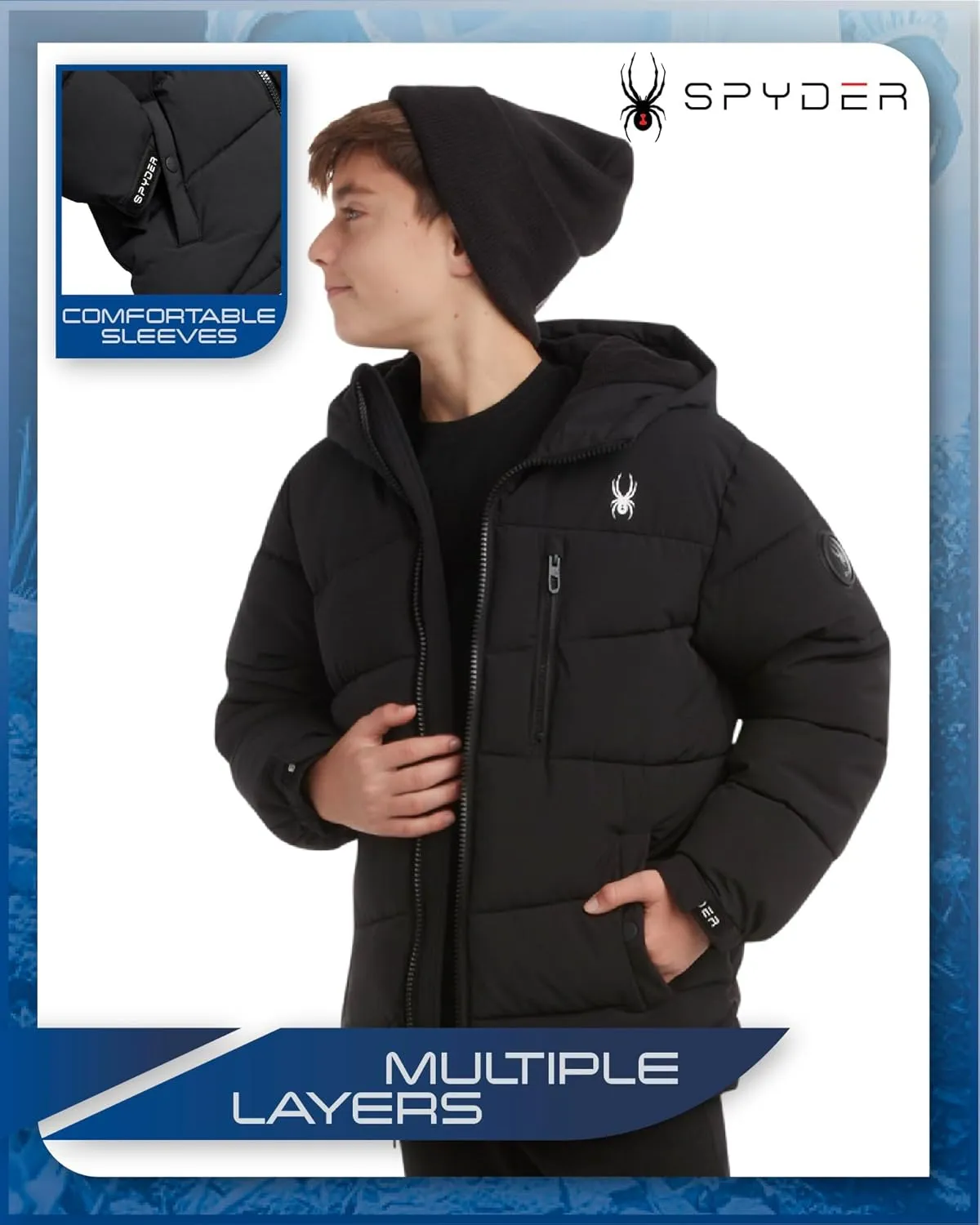 Spyder Boys' Puffer Jacket - Water Resistant Fleece Lined Stretch Puffer Jacket - Insulated Winter Jacket for Boys (4-16)