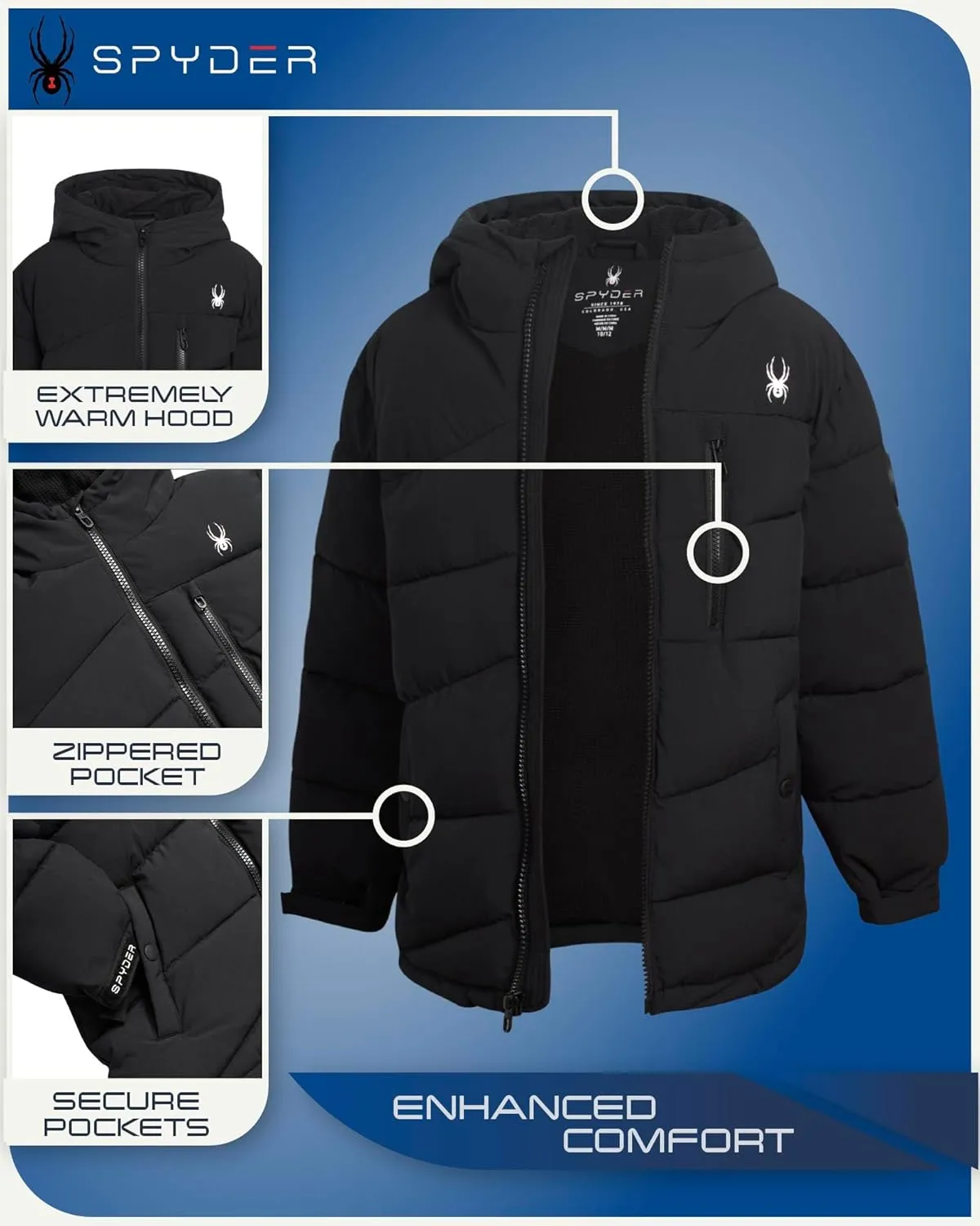 Spyder Boys' Puffer Jacket - Water Resistant Fleece Lined Stretch Puffer Jacket - Insulated Winter Jacket for Boys (4-16)