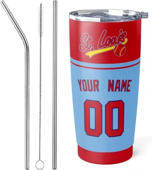 St. Louis Coffee Cup 20 oz Tumbler Travel Mug Custom Name Number for Men Women Youth Gifts