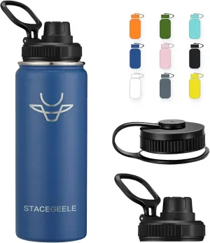 STACEGEELE Insulated Vacuum Water Bottle with Spout Lid & Screw on Top | Stainless Steel Flask for Kids Leak Proof Lightweight Eco Friendly 18oz / 24oz / 32 oz / 40oz(18oz Cobalt)