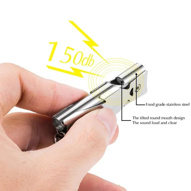 Stainless Steel Emergency Survival Whistle - High Decibel Portable Keychain Tool