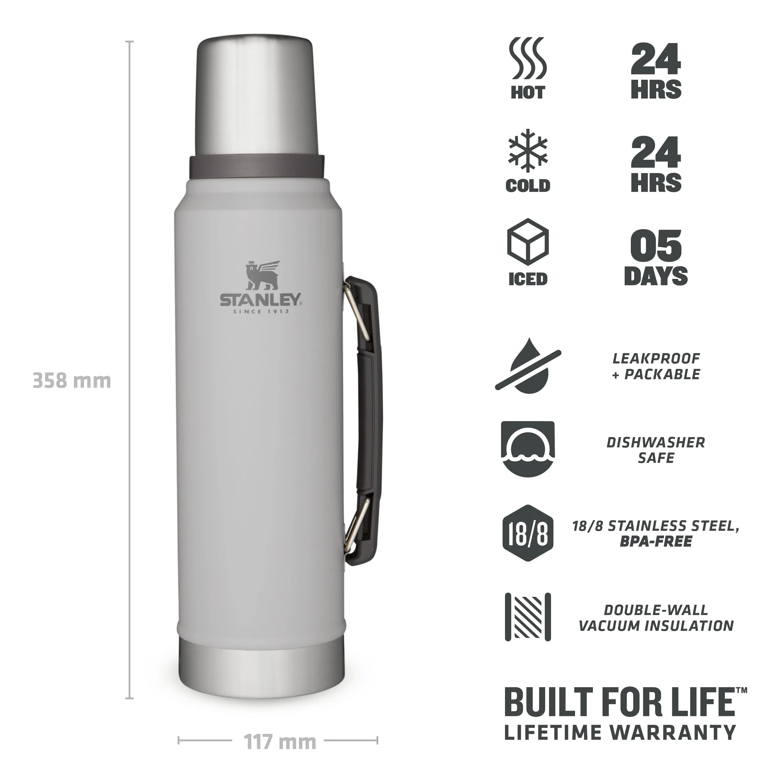 Stanley Classic Legendary Bottle 1L Ash