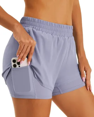 Stelle Women's 2 in 1 Running Shorts Athletic Workout Gym Shorts High Waisted Shorts with Liner Zipper Pockets