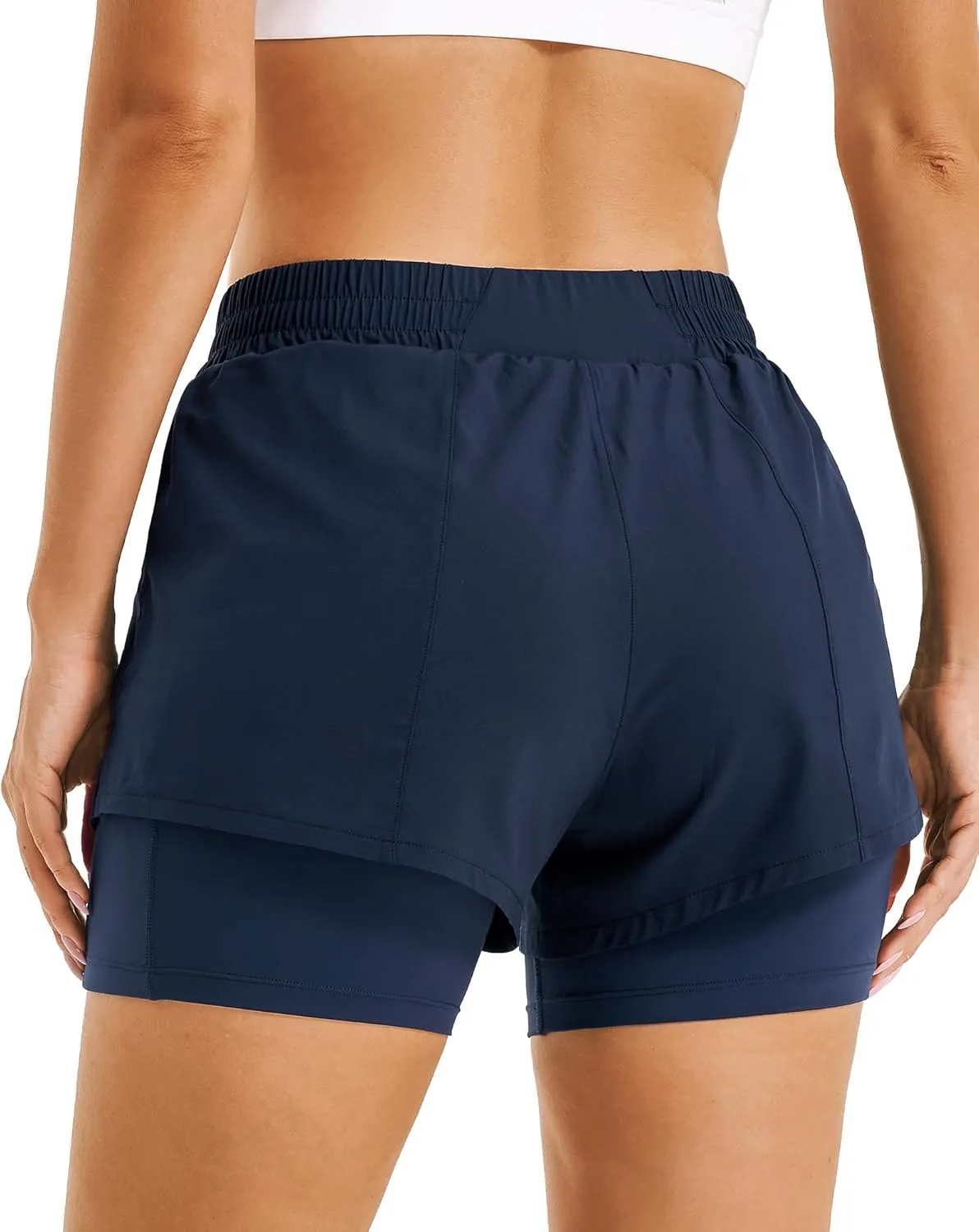 Stelle Women's 2 in 1 Running Shorts Athletic Workout Gym Shorts High Waisted Shorts with Liner Zipper Pockets
