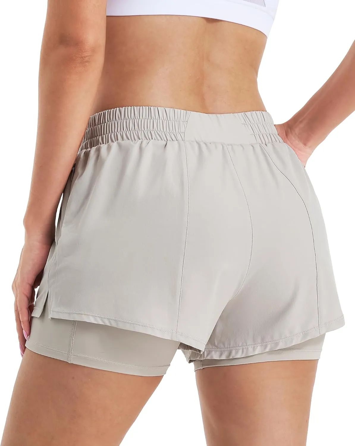 Stelle Women's 2 in 1 Running Shorts Athletic Workout Gym Shorts High Waisted Shorts with Liner Zipper Pockets