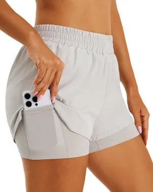 Stelle Women's 2 in 1 Running Shorts Athletic Workout Gym Shorts High Waisted Shorts with Liner Zipper Pockets