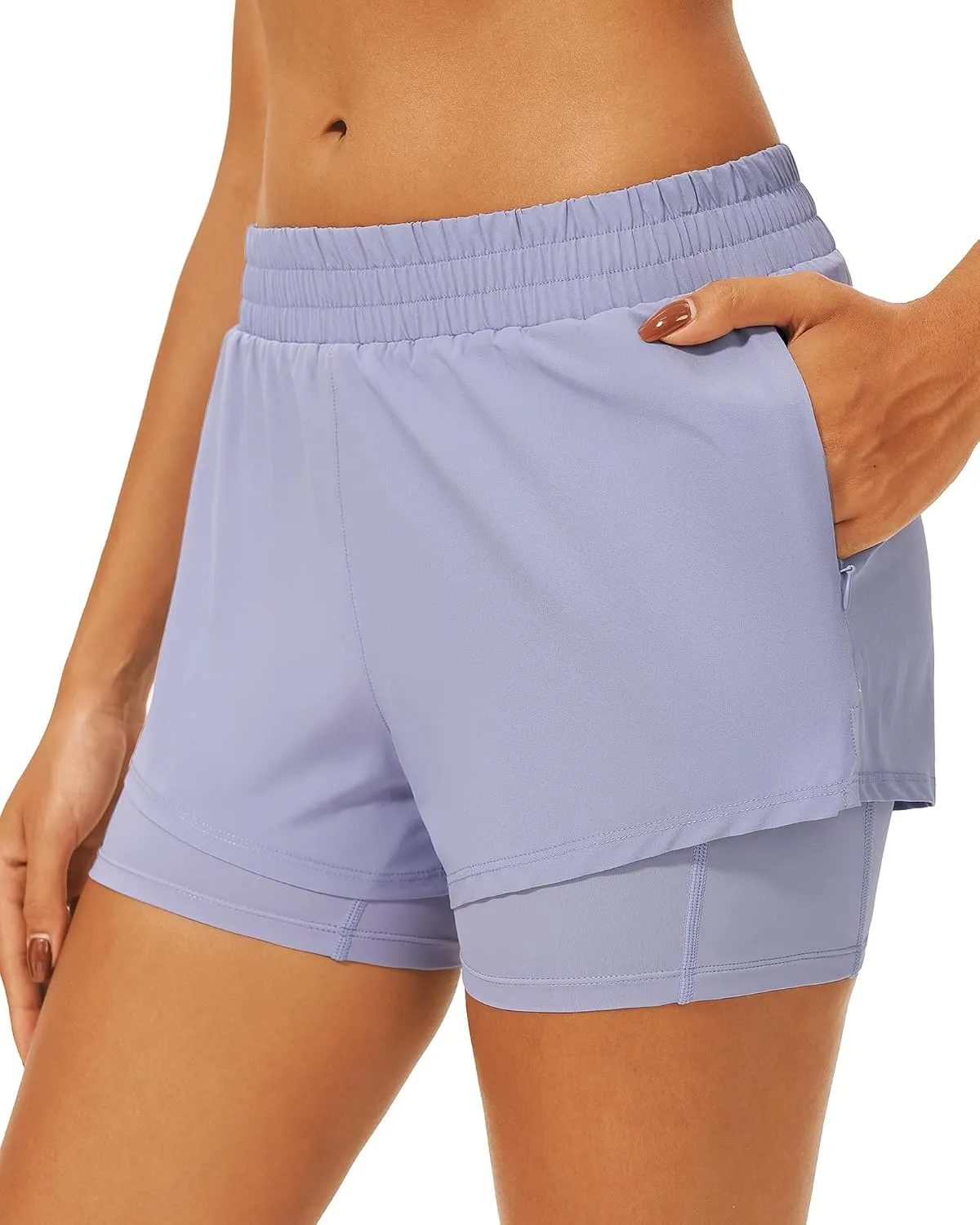 Stelle Women's 2 in 1 Running Shorts Athletic Workout Gym Shorts High Waisted Shorts with Liner Zipper Pockets