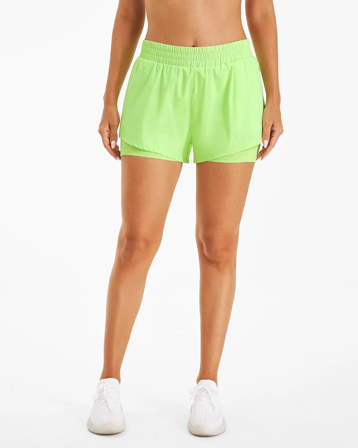Stelle Women's 2 in 1 Running Shorts Athletic Workout Gym Shorts High Waisted Shorts with Liner Zipper Pockets
