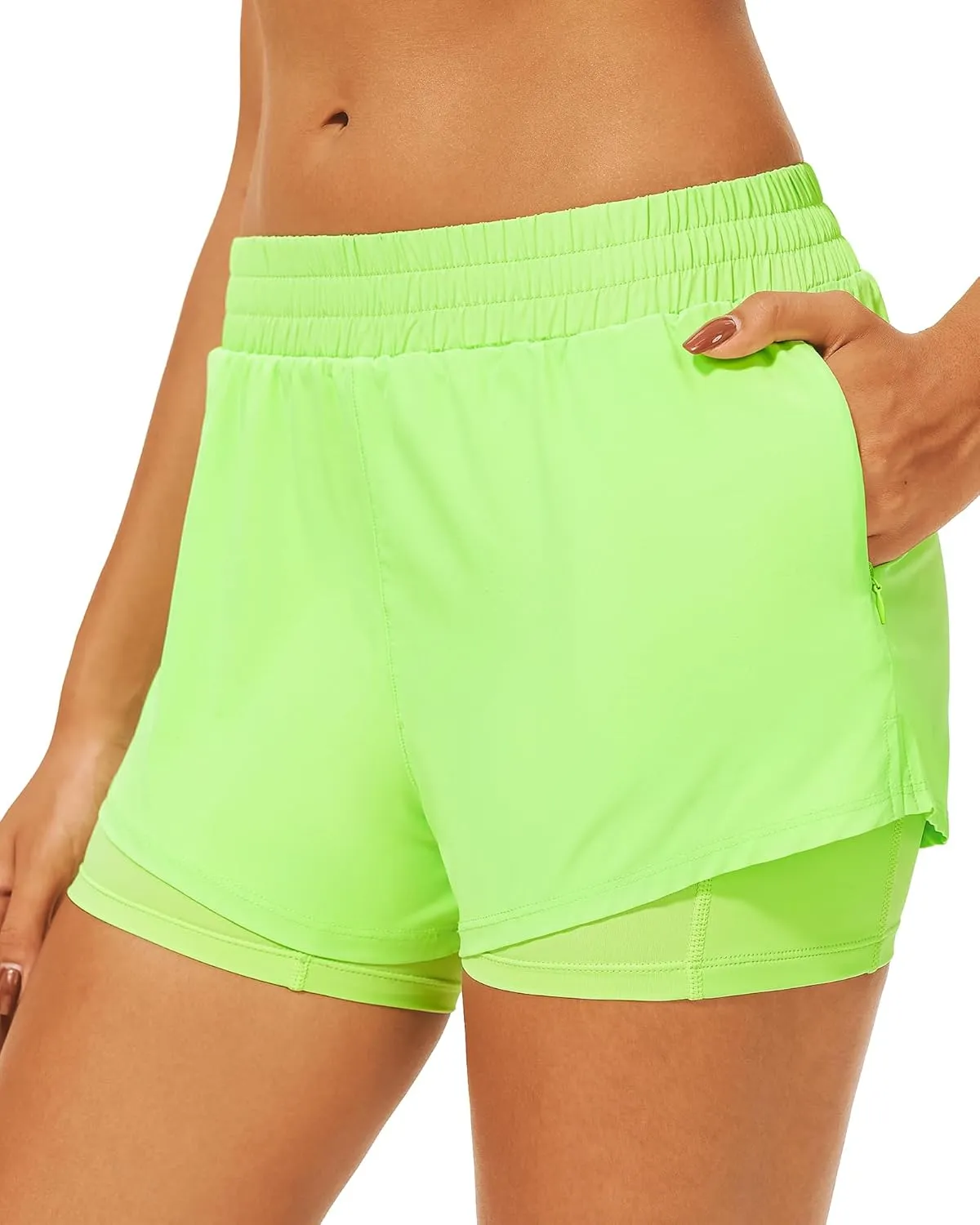 Stelle Women's 2 in 1 Running Shorts Athletic Workout Gym Shorts High Waisted Shorts with Liner Zipper Pockets