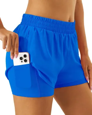 Stelle Women's 2 in 1 Running Shorts Athletic Workout Gym Shorts High Waisted Shorts with Liner Zipper Pockets