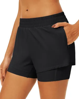 Stelle Women's 2 in 1 Running Shorts Athletic Workout Gym Shorts High Waisted Shorts with Liner Zipper Pockets