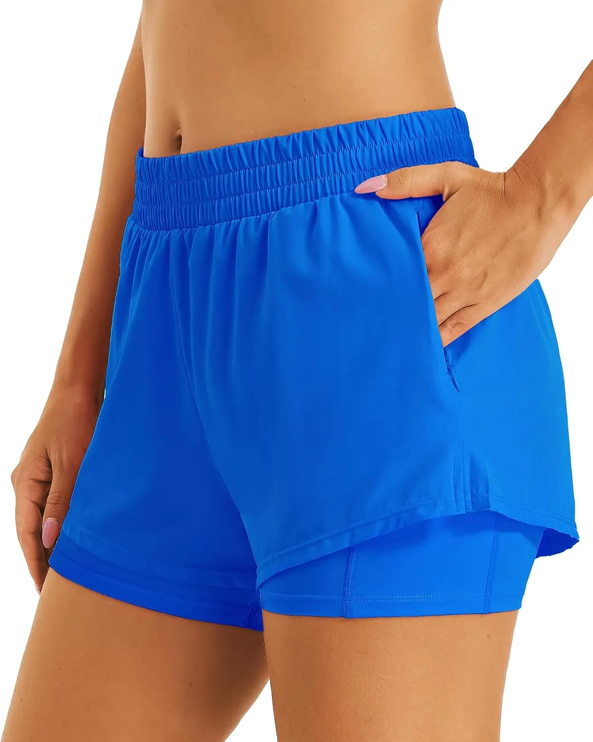 Stelle Women's 2 in 1 Running Shorts Athletic Workout Gym Shorts High Waisted Shorts with Liner Zipper Pockets