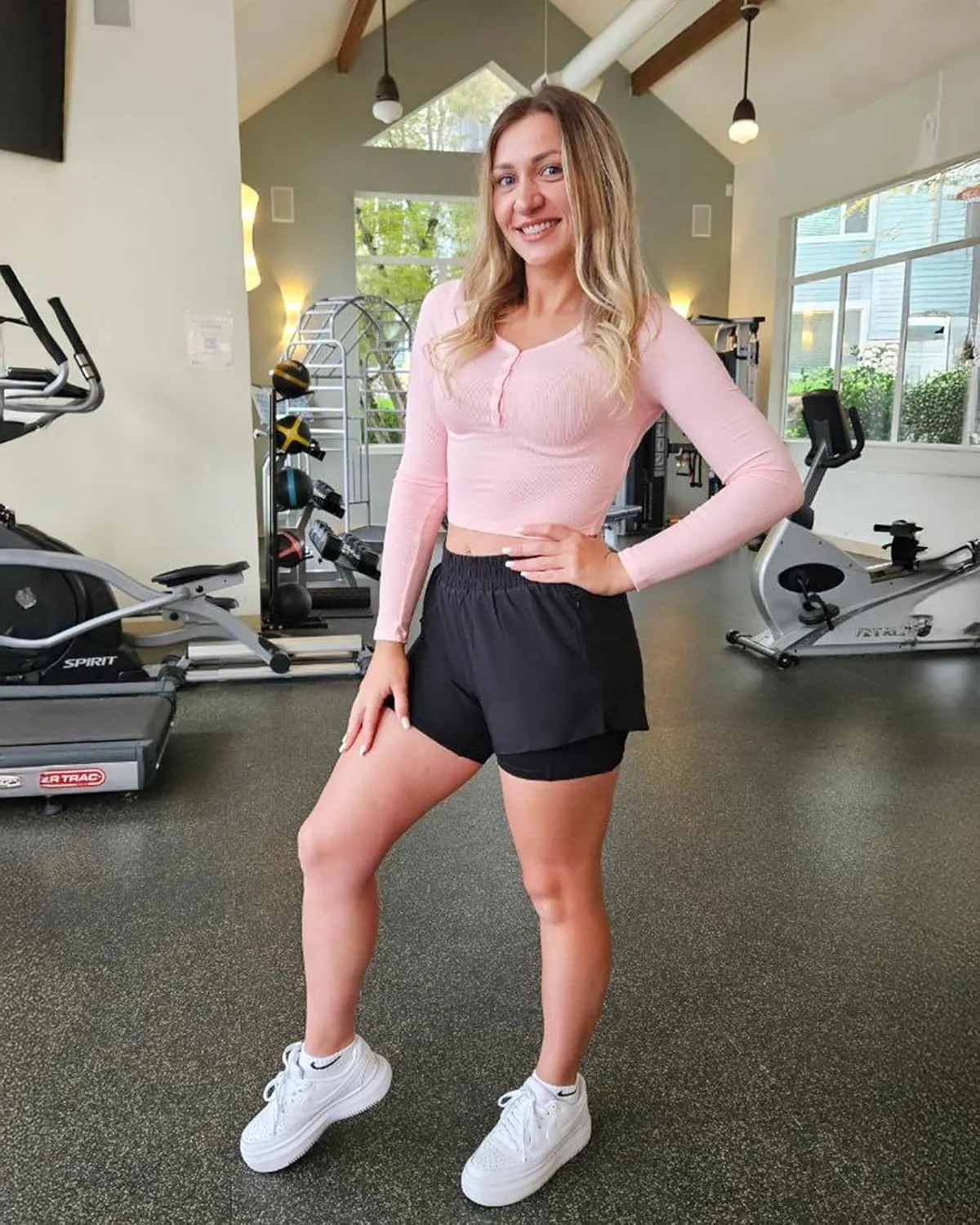 Stelle Women's 2 in 1 Running Shorts Athletic Workout Gym Shorts High Waisted Shorts with Liner Zipper Pockets