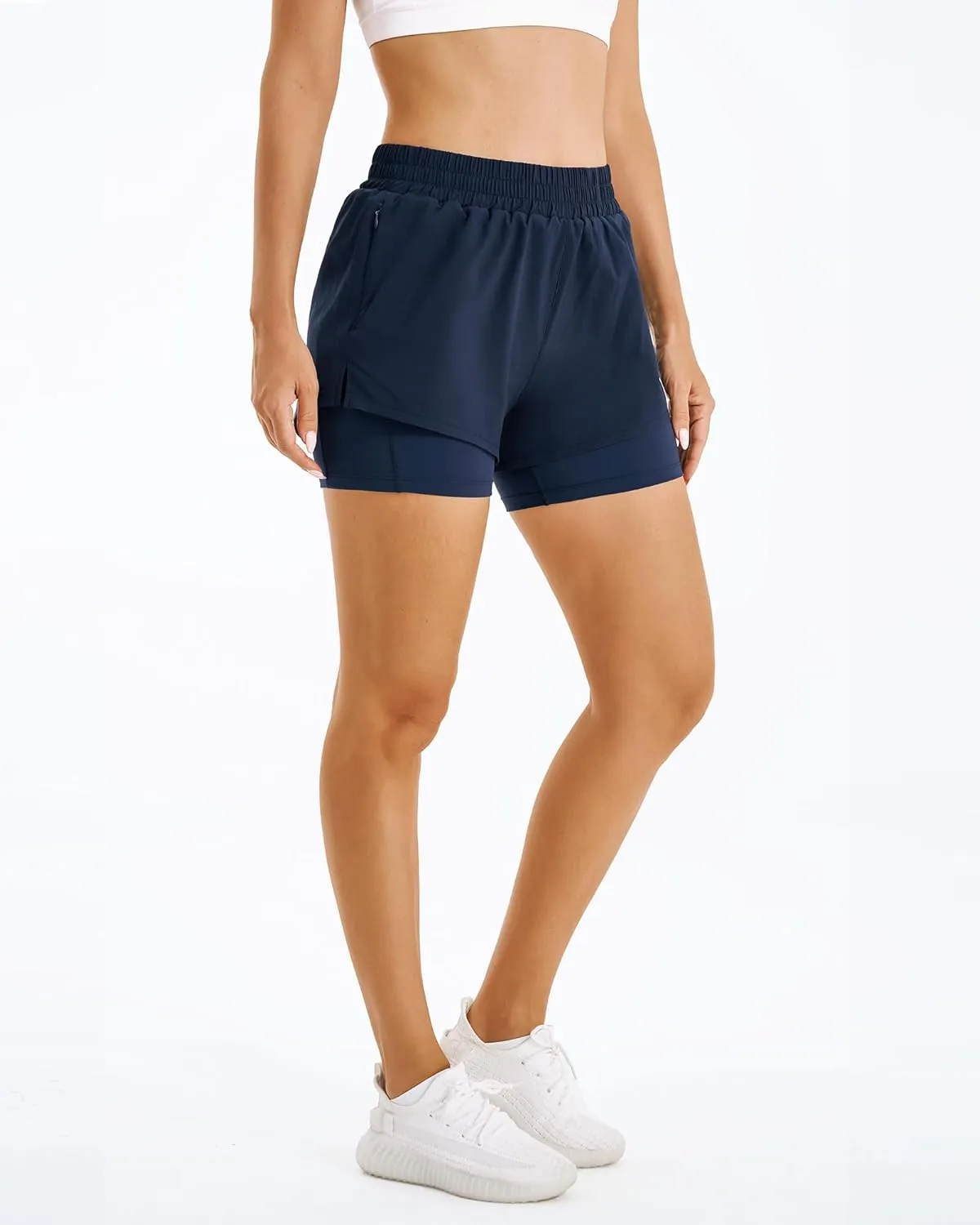 Stelle Women's 2 in 1 Running Shorts Athletic Workout Gym Shorts High Waisted Shorts with Liner Zipper Pockets
