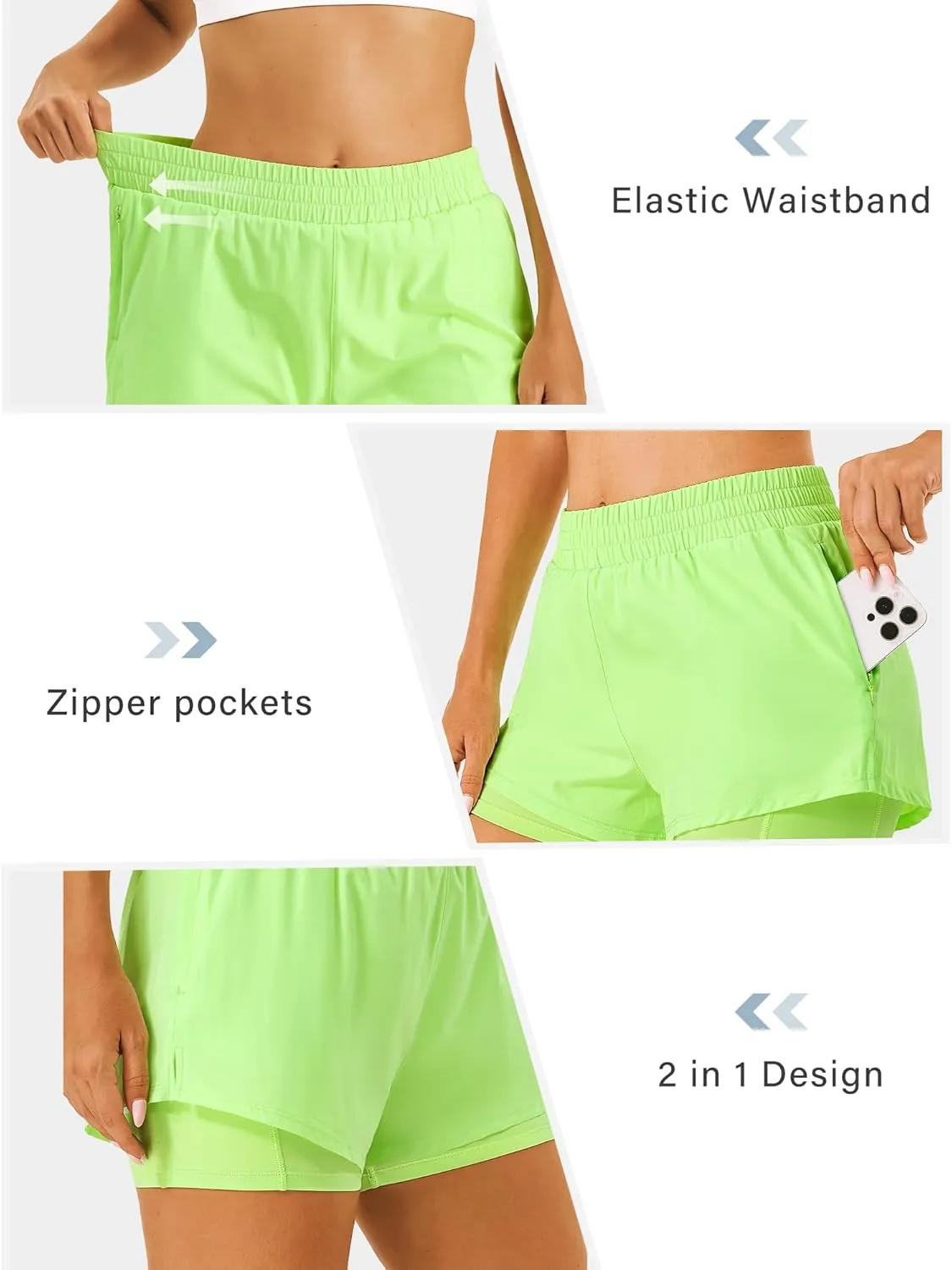 Stelle Women's 2 in 1 Running Shorts Athletic Workout Gym Shorts High Waisted Shorts with Liner Zipper Pockets