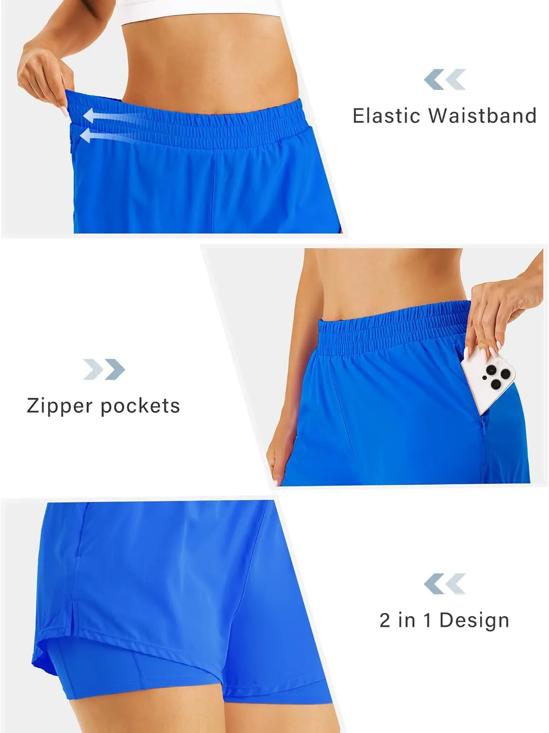 Stelle Women's 2 in 1 Running Shorts Athletic Workout Gym Shorts High Waisted Shorts with Liner Zipper Pockets
