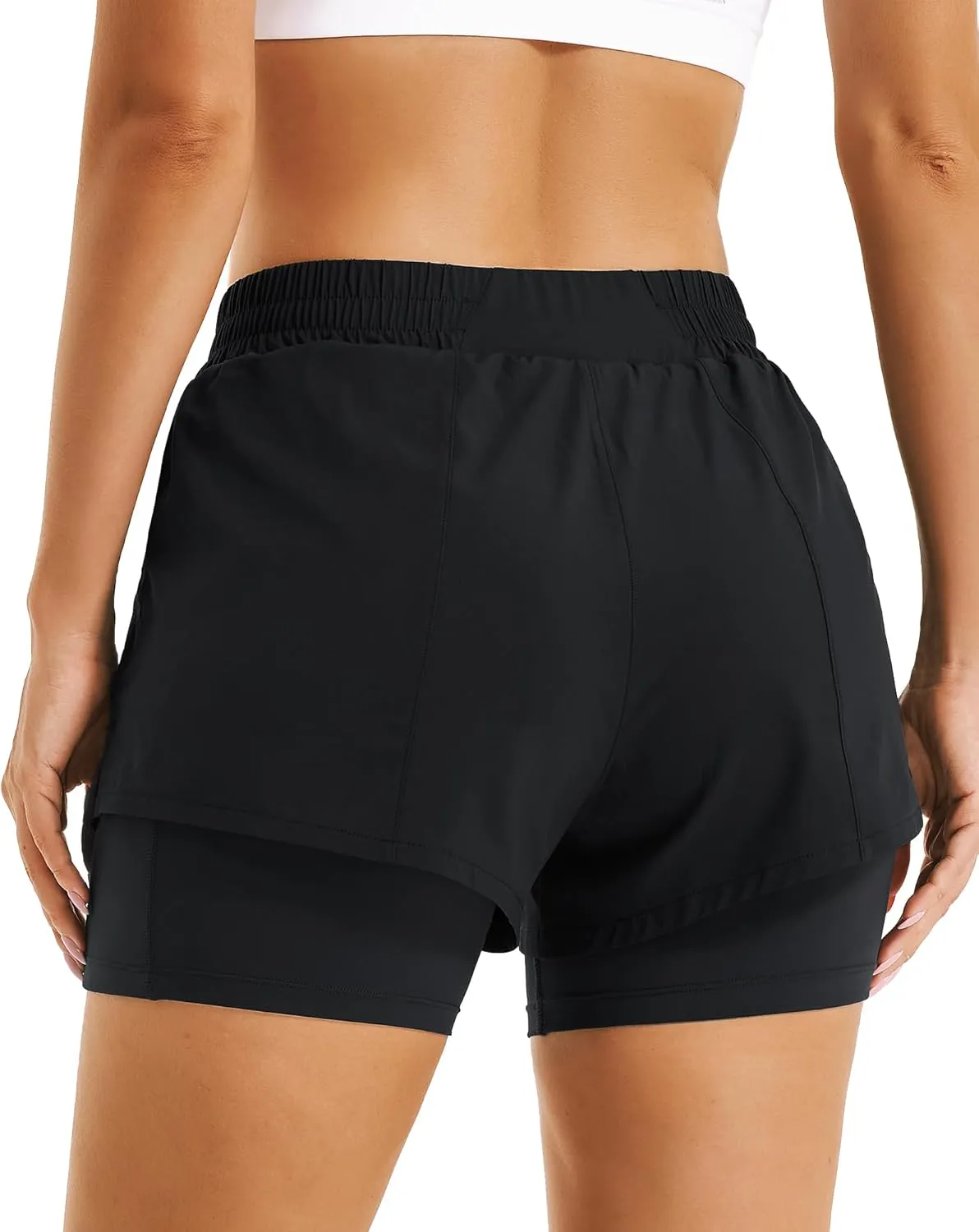 Stelle Women's 2 in 1 Running Shorts Athletic Workout Gym Shorts High Waisted Shorts with Liner Zipper Pockets