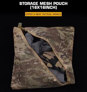 Storage Mesh Pouch (16 * 16in), Cradle net Material Miscellaneous Outdoor Carry Camouflage Storage Bag (Khaki)
