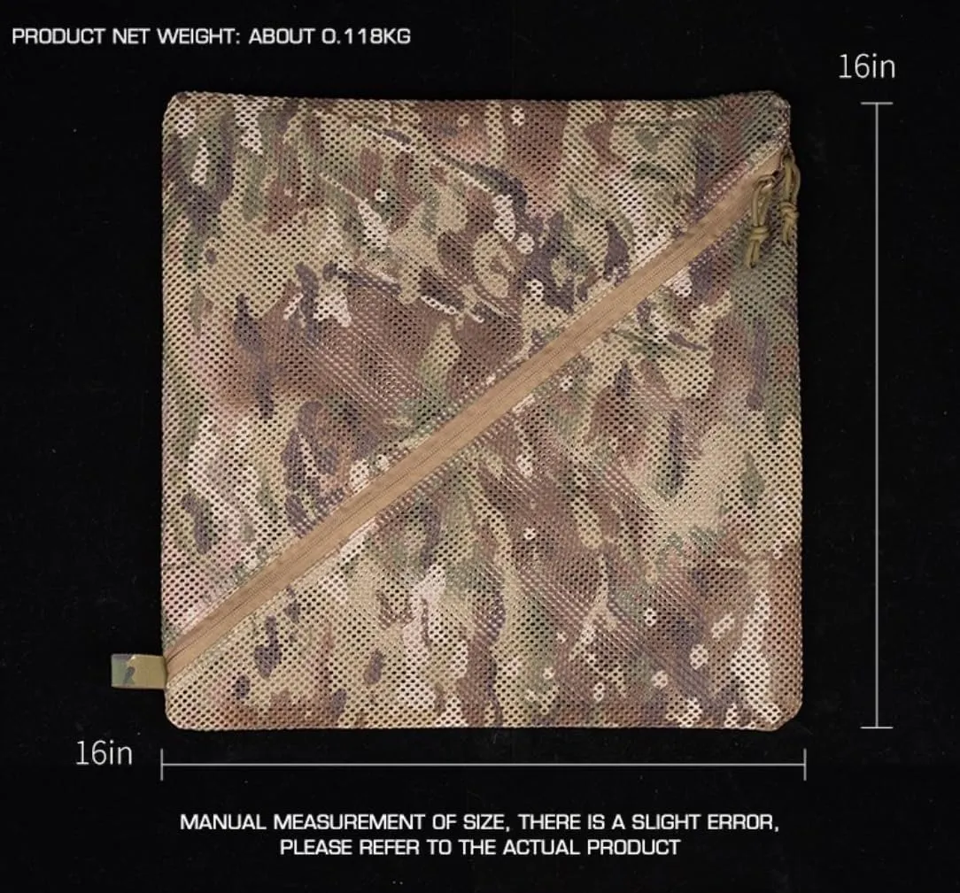 Storage Mesh Pouch (16 * 16in), Cradle net Material Miscellaneous Outdoor Carry Camouflage Storage Bag (Khaki)