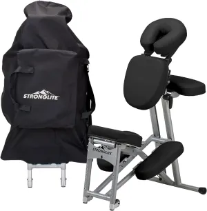 STRONGLITE Portable Massage Chair Ergo Pro II - Ultra-Strong, Lightweight, Foldable Tattoo Spa Chair with Wheels & Carry Case (600lbs Working Weight), Black