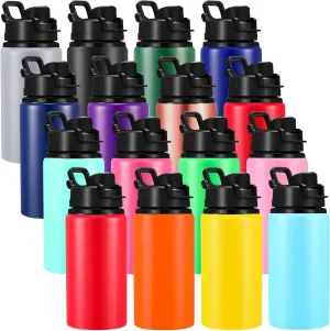 Sunnyray 16 Pcs Aluminum Water Bottle Bulk Multicolor Reusable Sports Bottle with Snap Lids Multipack Vacuum Water Flask for Travel Camping, Picnics, Gym, Hiking, Cycling, Fishing