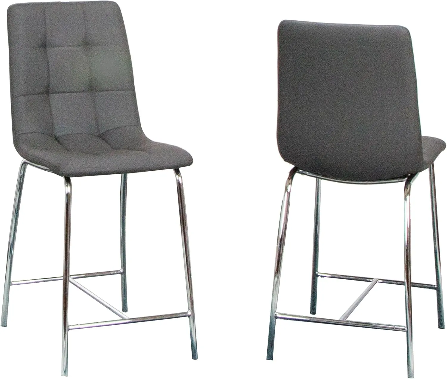 Sunset Trading Nia 24" Faux Leather Barstools | 2 Counter Height Stools | Chrome Legs with Footrest | Charcoal Gray Upholstered Tufted Seat & High Back | Dining Room, Home Bar, Kitchen Island Seating
