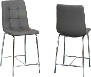 Sunset Trading Nia 24" Faux Leather Barstools | 2 Counter Height Stools | Chrome Legs with Footrest | Charcoal Gray Upholstered Tufted Seat & High Back | Dining Room, Home Bar, Kitchen Island Seating