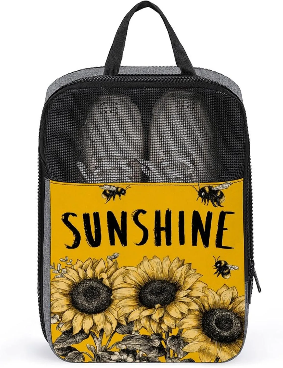 SUNSHINE Yellow Sunflower And Bee Shoe Bag for Travel Daily Use Anti-dust Storage Carrier Golf Shoe Pouch